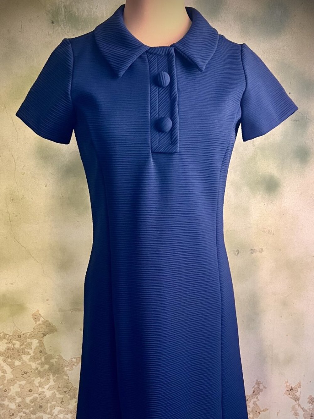 Vintage 60s 70s Royal Blue Mod A-Line Mini Dress